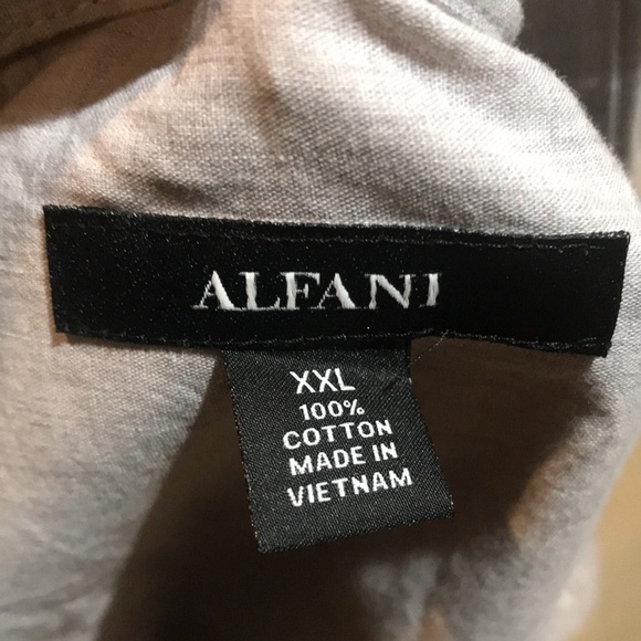 Alfani Beige Button Front Short Sleeve 100% Cotton Shirt-Size XL - Picture 5 of 5